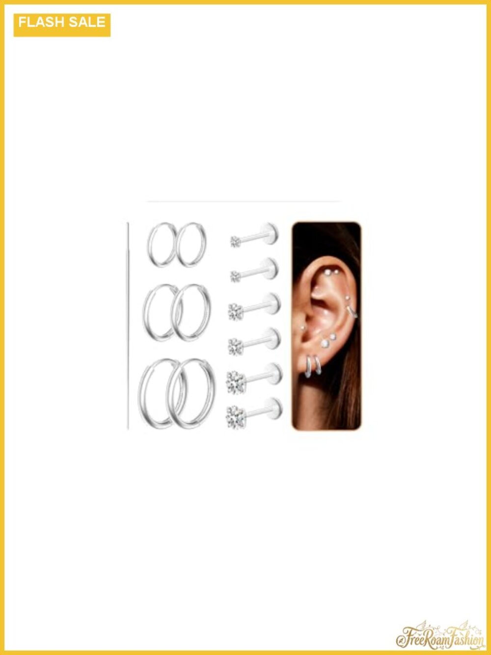 14K Gold Filled Earring Set for Women 6 Pair Hypoallergenic Hoop & Stud